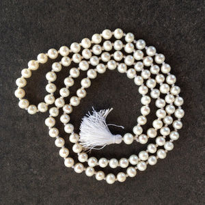 Glass Faux Pearl Tassel Necklace